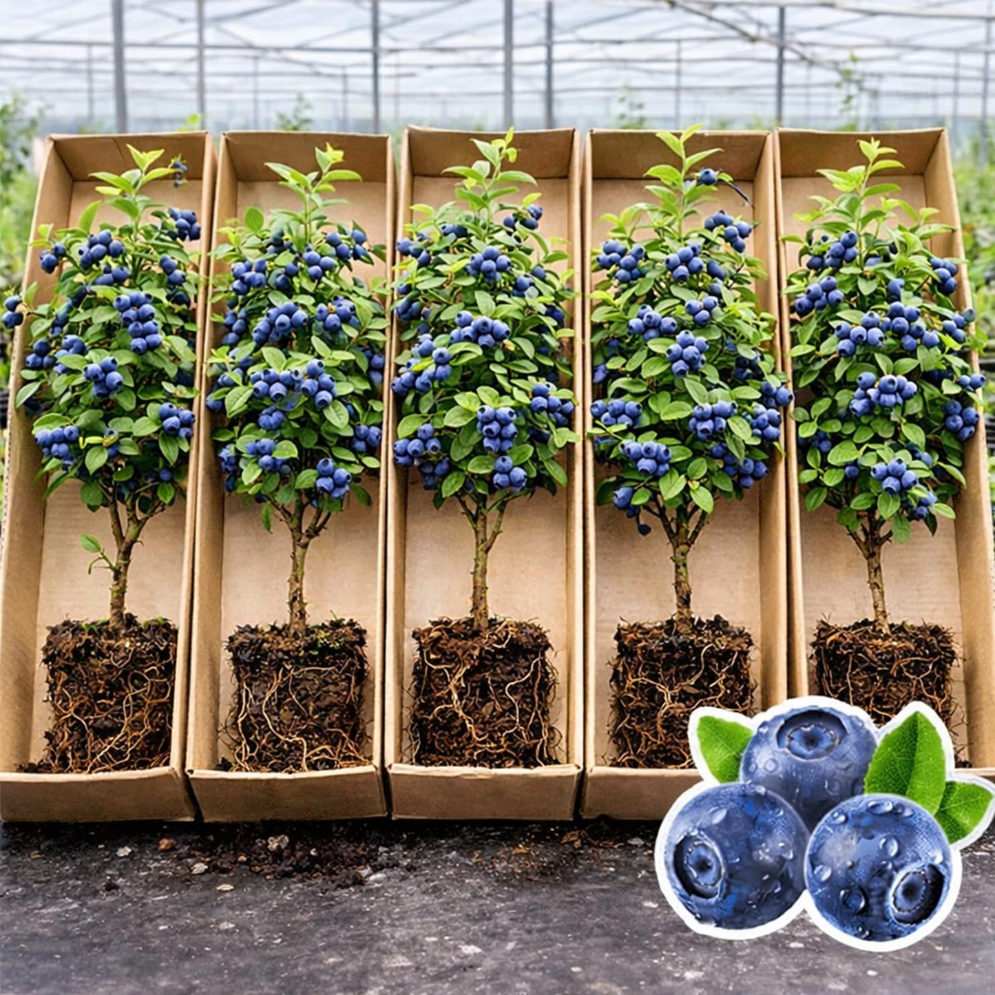 5 Blueray Blueberry Tree Seedlings Live Plant – Fruit Bearing Blueberry Bush Starter in Box – Healthy Rooted Sapling for Outdoor Garden, Patio or Container Growing (5 Plants)