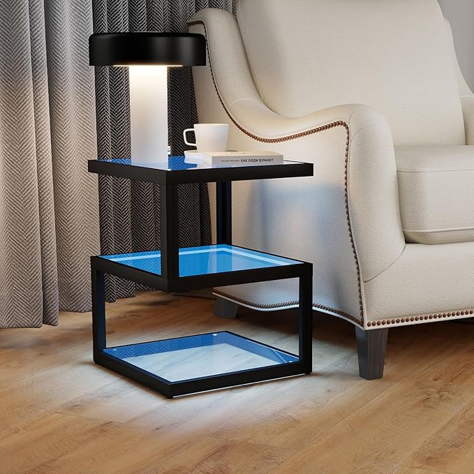 3-Tier Tempered Glass Side Table