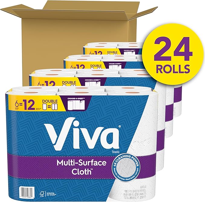 Viva Multi-Surface Cloth Paper Towels, 24 Double Rolls, 110 Sheets Per Roll