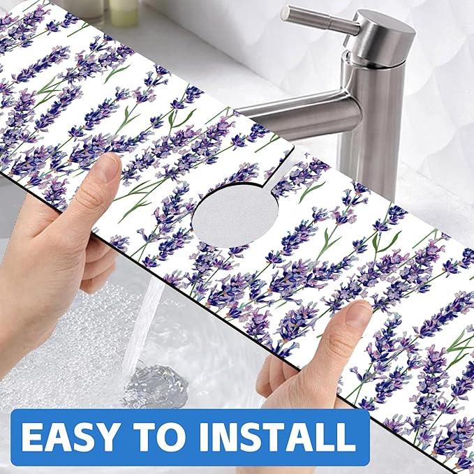 Watercolor Lavender Bunches Kitchen Sink Splash Guard Mat Absorbent Fast Drying