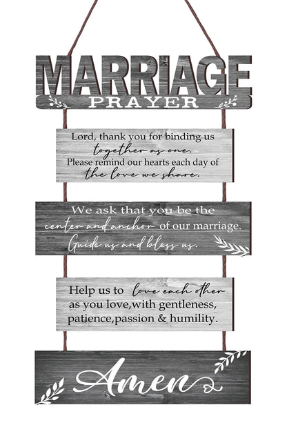 Buecasa Marriage Rustic Sign with 5pcs Panels Strung Together - Bridal Shower Gift for Couples Wife Husband - Christian Religious Inspiring Home Decor Newlywed