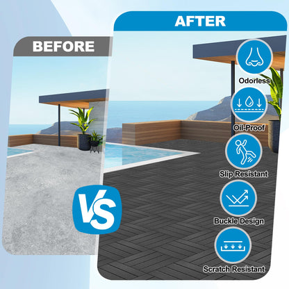 ToLanbbt Plastic Interlocking Deck Tiles 36 Pack 12"x12" Waterproof Indoor Outdoor Composite Patio Flooring Decking Tiles All Weather Use for Patio Porch Balcony Backyard Poolside, Dark Grey