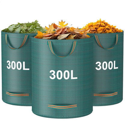 Mokani Garden Waste Bags Heavy Duty with Handles, 300L x 3 Reusable Garden Sacks, Foldable Camping Recycling Bags for Leaf, Trash, Debris, Garden Rubbish Bags Waterproof