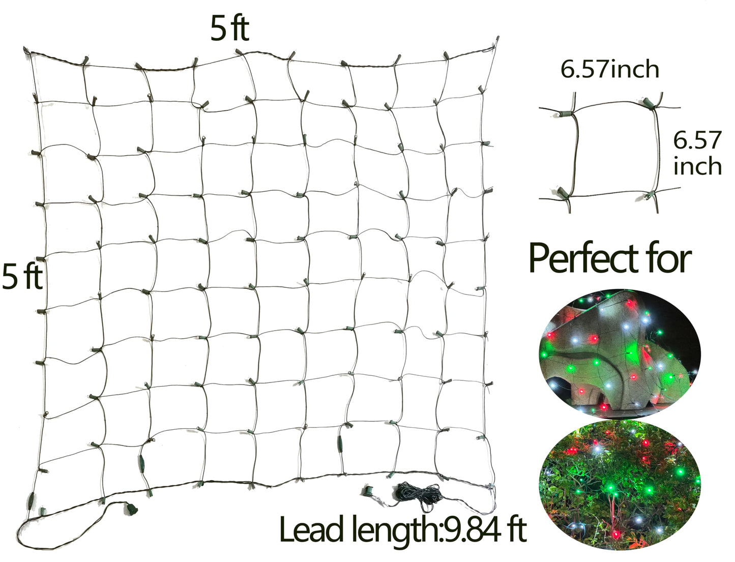 HISHINY Christmas Net Lights Outdoor for Bushes,100LED 5X5ft Connectable Bush Yard Mesh Shrub Net Light Decorations for Party, Holiday, Wedding, Tree,Home Decor(Red White Green)