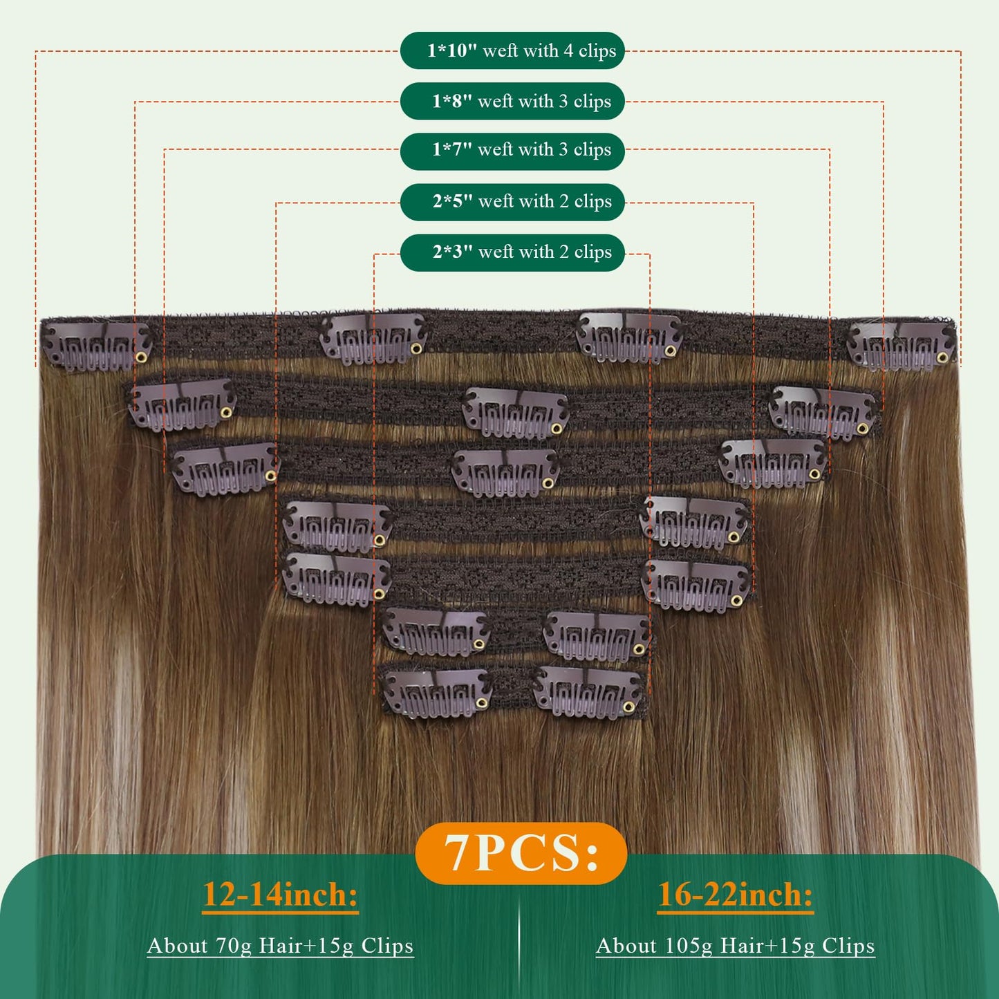 Easyouth Clip in Hair Extensions Human Hair Balayage Remy Hair Extensions Clip in Human Hair Ombre Clip in Human Hair Extensions Dark Brown to Light Brown and Medium Blonde 120g 7Pcs 18 Inch