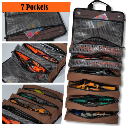 WELKINLAND Heavy-Duty Waxed Canvas Tool Roll, 7-Pockets Tool Wrap Roll, 15L Tool Roll Bag, Large Roll Up Tool Bag For Mechanics.