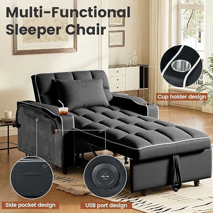 Convertible Sleeper Chair Bed, Pull Out Chair Sleeper