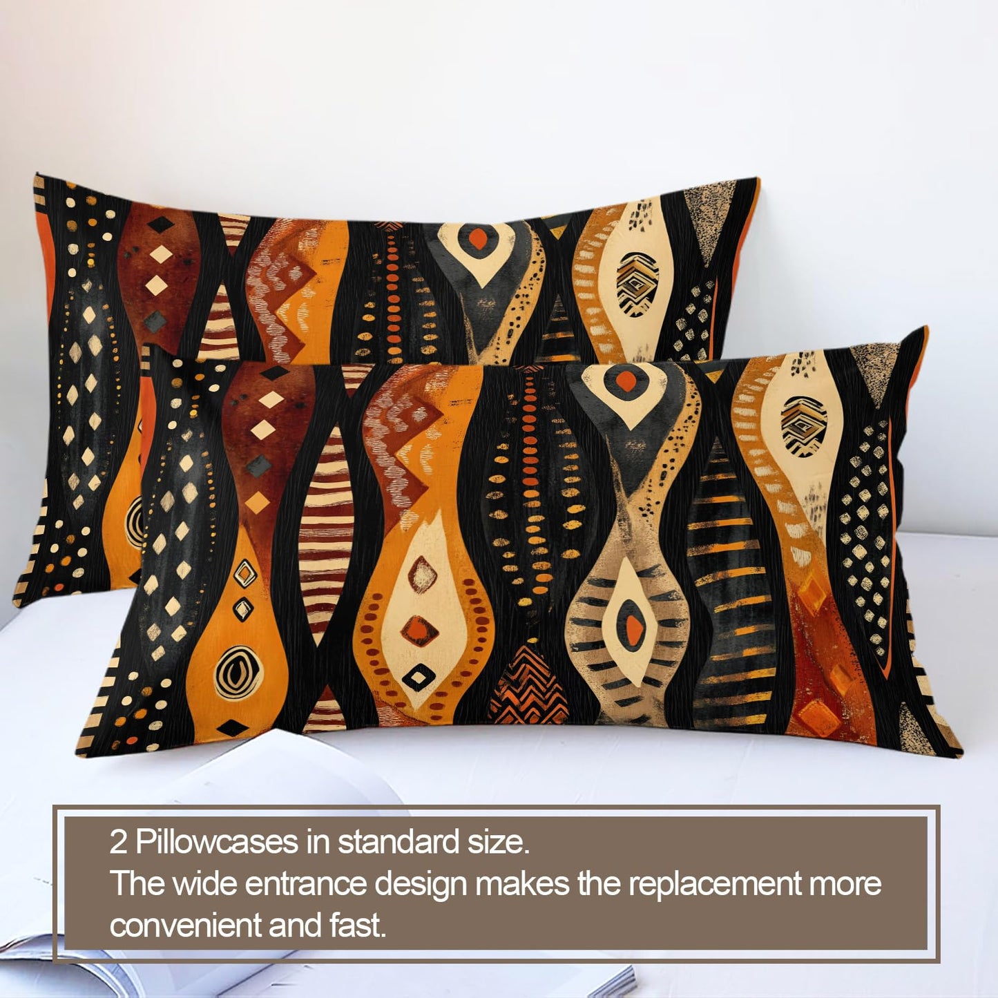 GKPLY Tribal Geometric Duvet Cover King, Ethnic Abstract Bedding Set with Zipper, Boho African Duvet Cover with 2 Pillowcases, Reversible 3 Pieces Earth Tone Bedding, Easy Care
