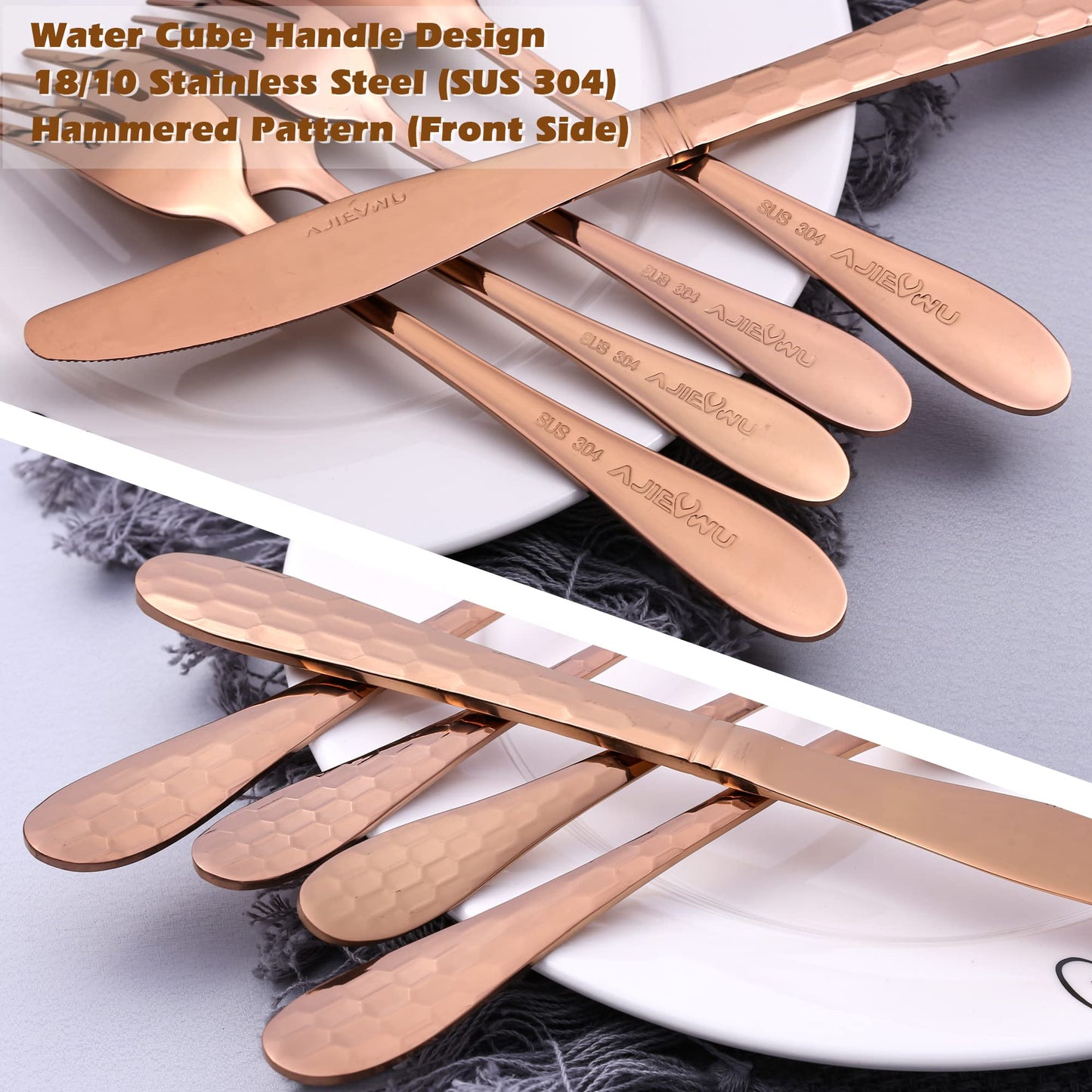 Silverware Set, Flatware Set Service for 8 Premium Stainless Steel Cutlery Set 40 Piece Include Upgraded Knife Spoon Fork Mirror Polished, Dishwasher Safe (Rose Gold)