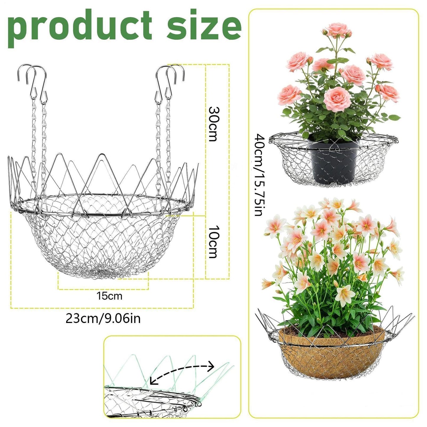 Adjustable Planter Insert For Pots, Heavy Duty Rustproof Plant Riser With Hanging Chains, Rustproof Stainless Steel Plant Pot With Chains For Indoor & Outdoor Flower Pots, Home Garden, Patio