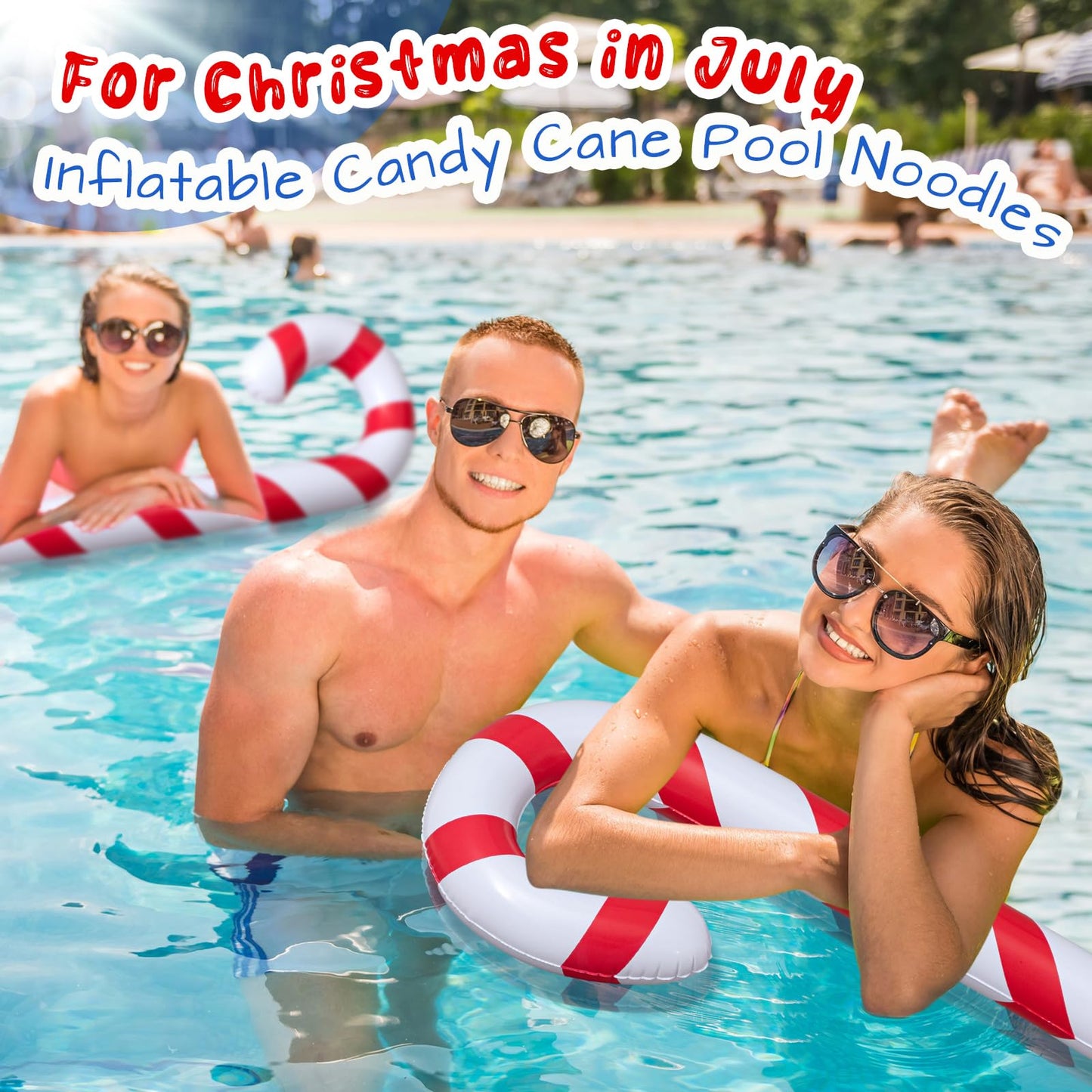 Leyndo 2 Pcs 5.5 ft Christmas in July Candy Cane Summer Christmas Candy Cane Inflatable Pool Noodles Jumbo Floats Swim Floating Noodles for Indoor Outdoor Swimming Pool (Red and White)