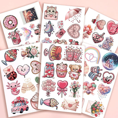 60 Pcs Cute Kawaii Valentine Stickers Pack – Romantic Love Heart, Donut, Bear & Cupcake Vinyl Decals for Water Bottles, Laptops, Journals & Gift Wrapping, Aesthetic Pink Love Stickers Set (Valentine3)