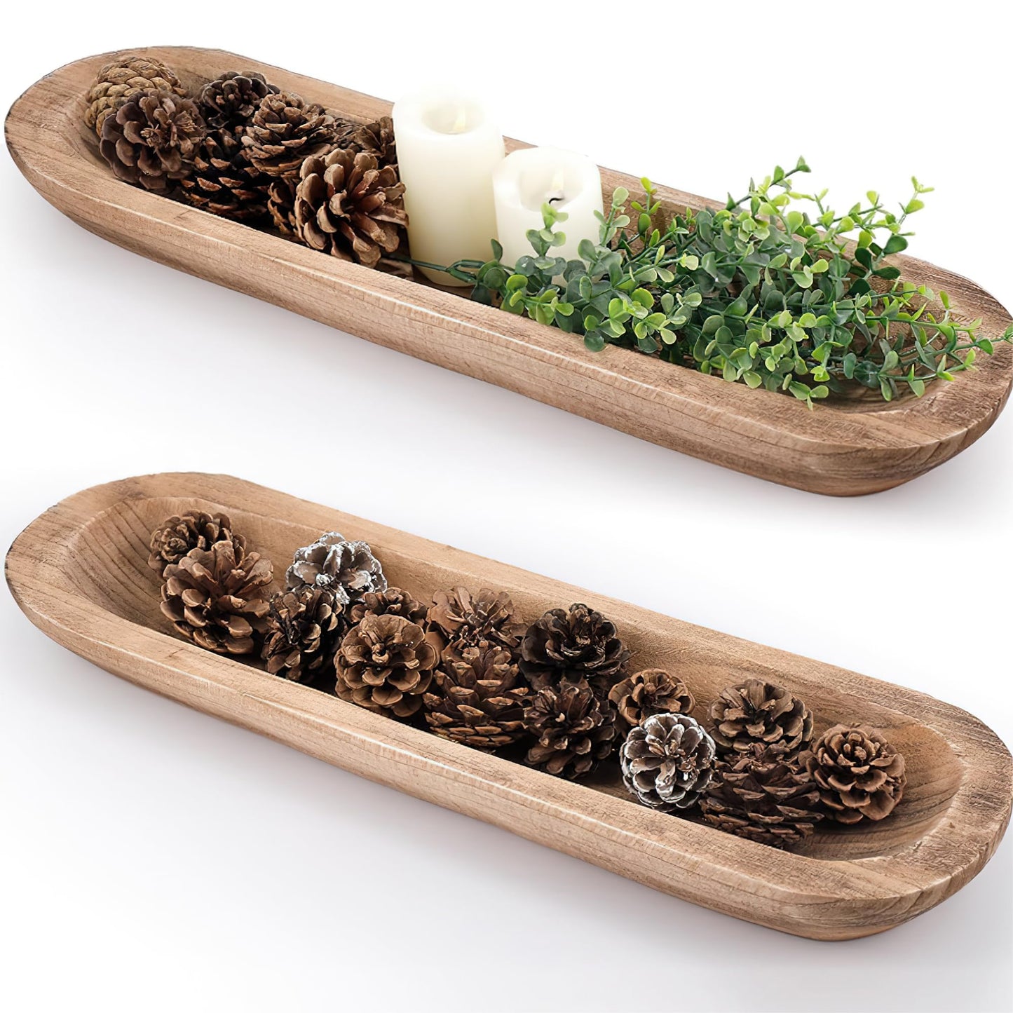 MOLADRI 17 Inch Wooden Dough Bowls Decorative，Unique Centerpiece Bowl, Rustic Long Wood Bowl with Hand Carved for Table Centerpiece Decor, Farmhouse Boho Rustic Style Home Decor (17" x 5" x 2" Brown)