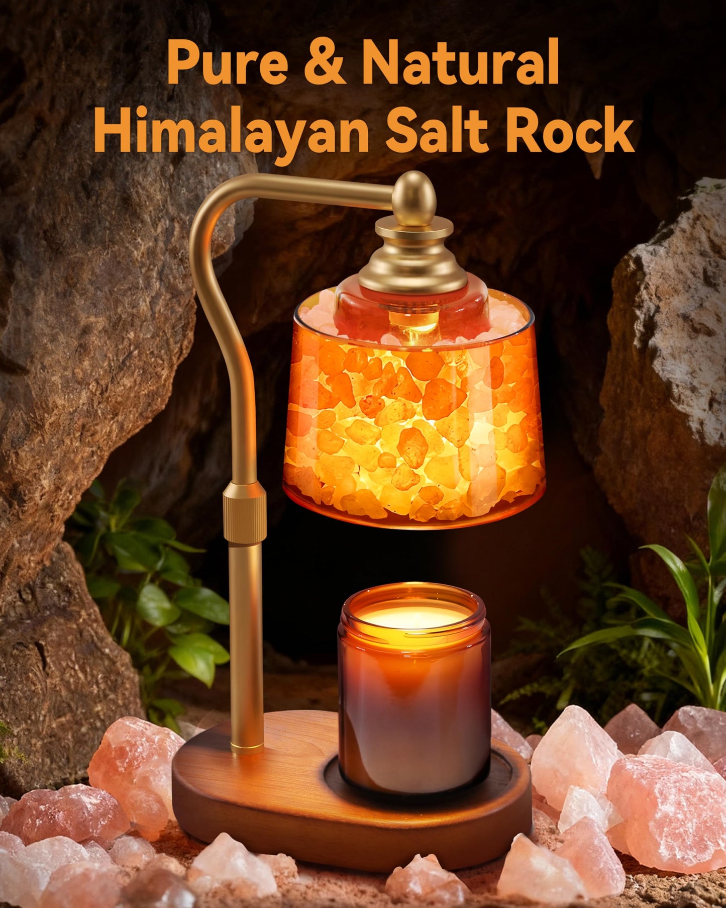 ZAXLZMHSD 3-in-1 Candle Warmer Lamp with Timer Dimmable, Himalayan Salt Lamp & Passive Diffuser, Gifts for Women, House Warming Gifts, Wax Melt Warmer for Jar Candles