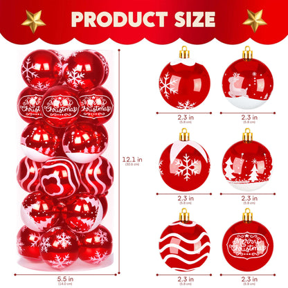 Joiedomi 24 Pcs 2.3” Red & White Christmas Ball Ornaments, Shatterproof Plastic Christmas Tree Ornaments, Hanging Decor for Wreath Garland Party Weddings Holidays