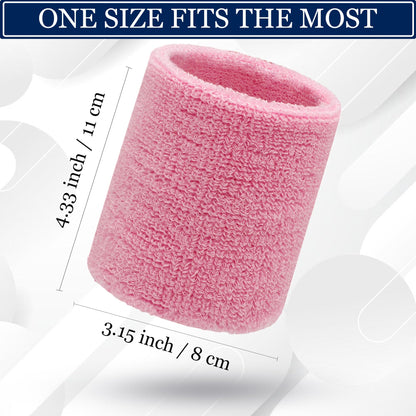 4.3 Inch Sports Wrist Sweatbands for Men Women, Absorbent Wrist Sweat Bands Tennis Wristbands Athletic Cotton Terry Cloth Sweatband for Basketball,Pickleball,Running,Gym,Working Out (6 Pack) -Pink