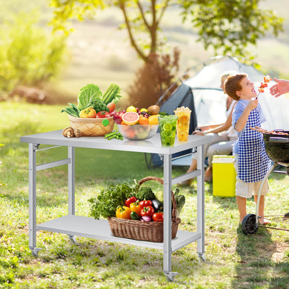 COZONY 48" x 24" Stainless Steel Folding Table - 920 LBS Commercial Foldable Prep Table, Metal Worktable with Adjustable Undershelf and Lockable Casters, for Home Kitchen Restaurant Garage Warehouse