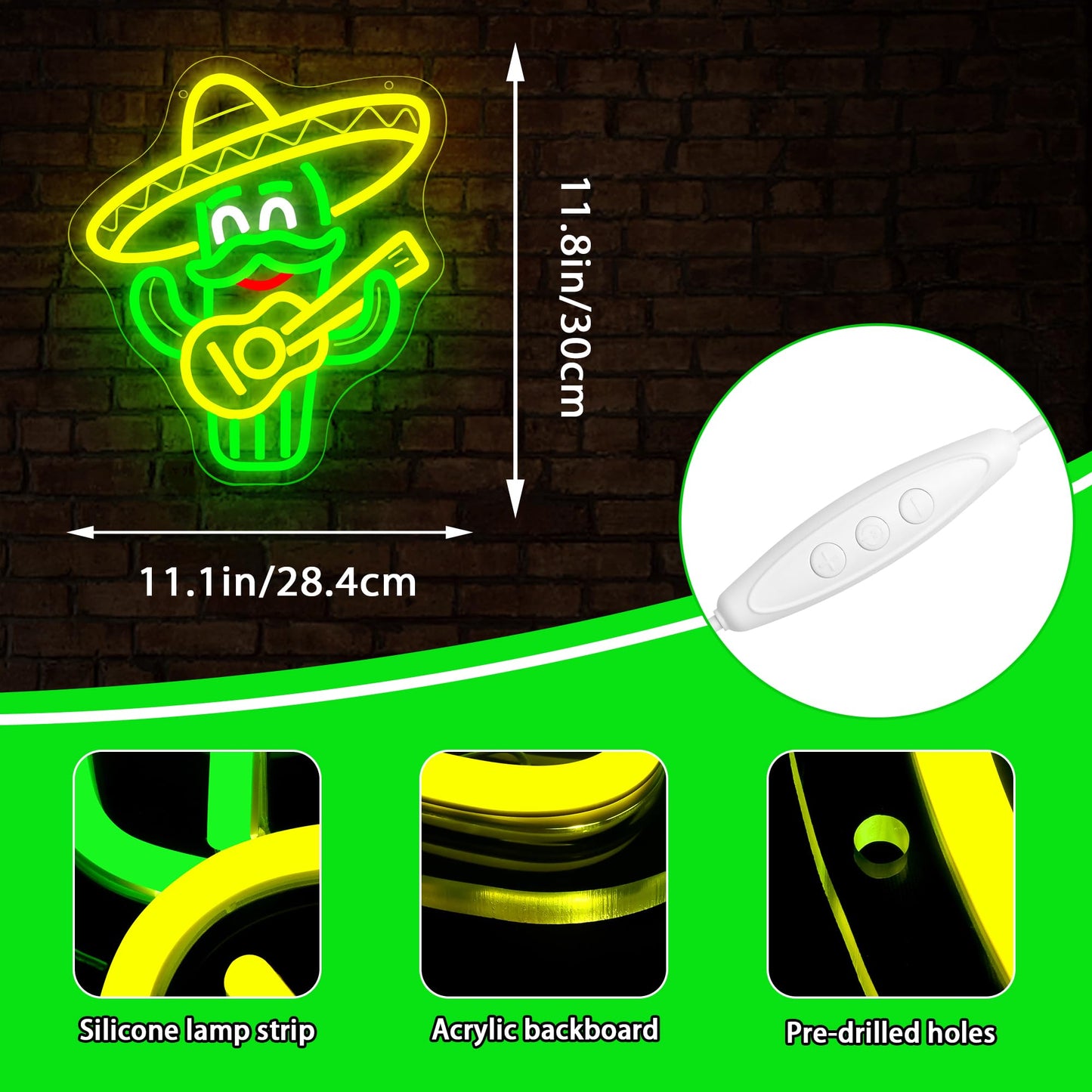 Cartoon Cactus Neon Sign for Wall Decor Mexican Style LED Neon Light for Bedroom Dimmable Music LED Sign for Studio Bar Livehouse Party Mexican Restaurants Birthday Gifts Size 11.8 * 11.1 In(TWP257)