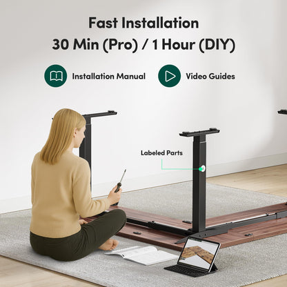 BANTI L-Shaped Standing Desk - 75 x 63 Inch Adjustable Corner Standing Desk with Charging Station - L Shape Sit Stand Table with Memory Controller, Splice Board for Home Office, Black Walnut
