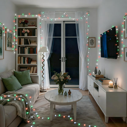 JMEXSUSS Globe String Lights, Red White and Green Christmas Lights，100 LED Plug
