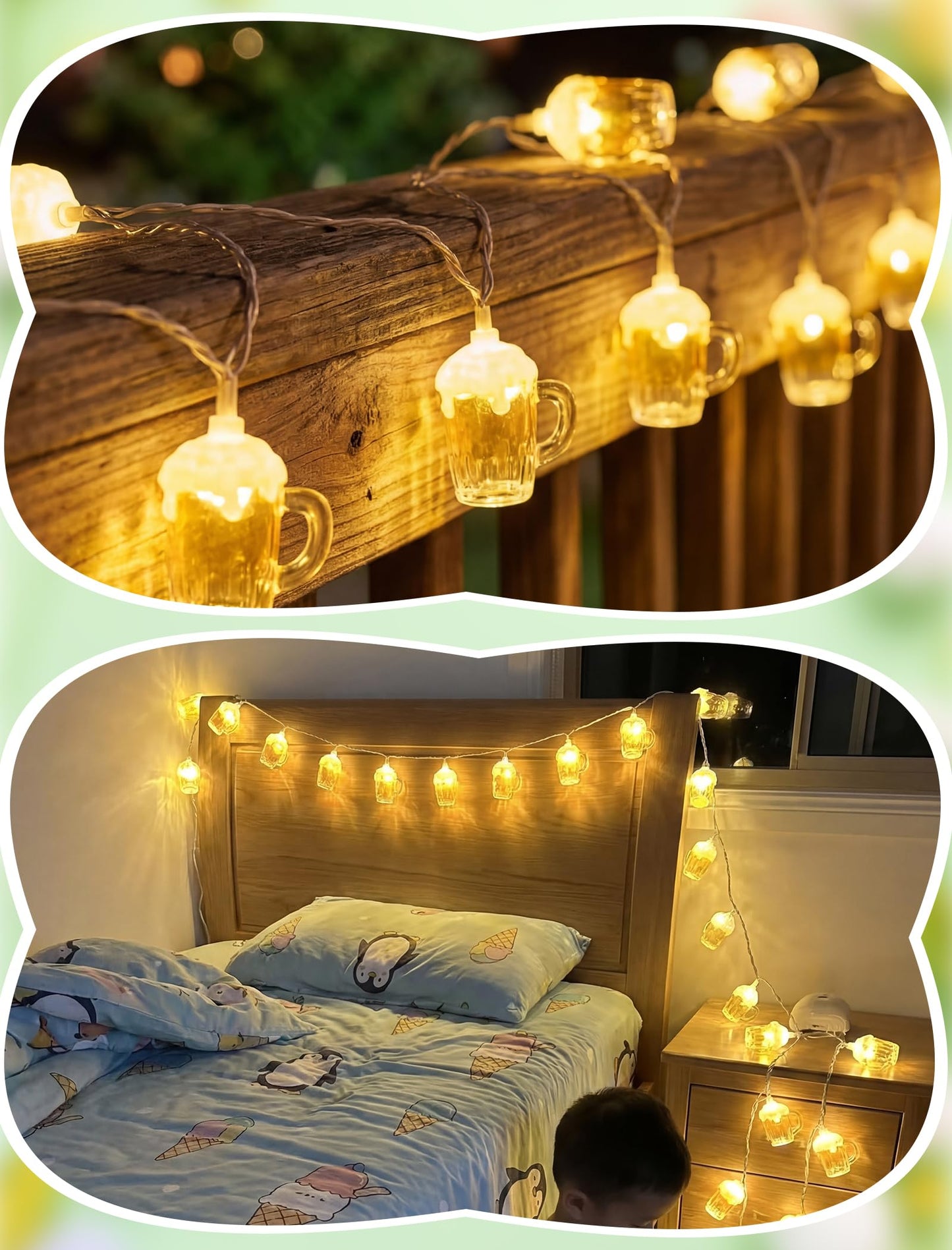 Beer Mug String Lights, 8.5Ft Hawaiian Beach Themed Party Decorations String Lights with 10 3D Beer Cup Lights, Outdoor Light Beer for Tropical Luau Party Beach Pool Summer Tiki Gifts Decorations