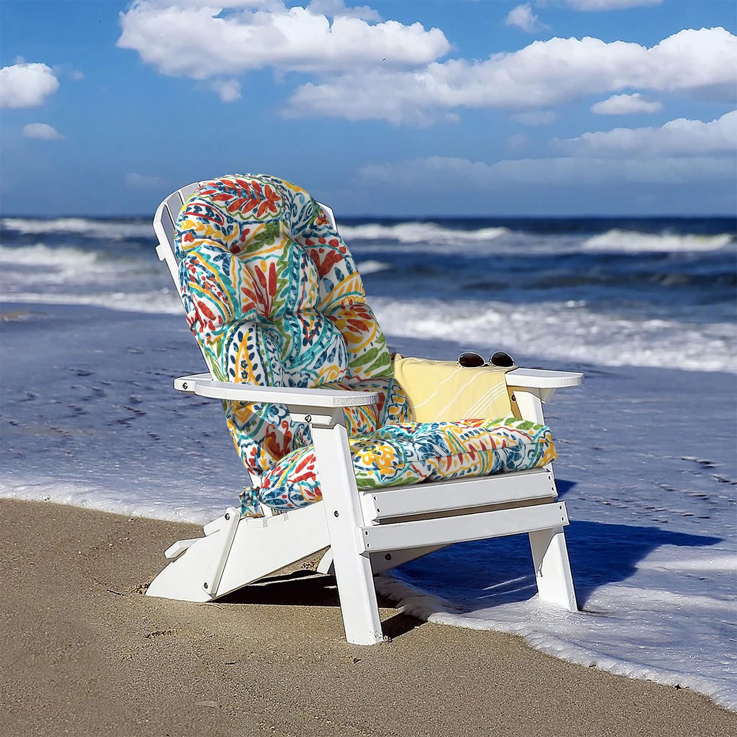 TWLEAR Indoor/Outdoor Adirondack Chair Cushions 44 x 19 x 4 Inch, Tufted Outdoor Rocking Chair Cushion, Anti-Slip High Back Patio Chair Cushions, Set of 2, Paisley Multi