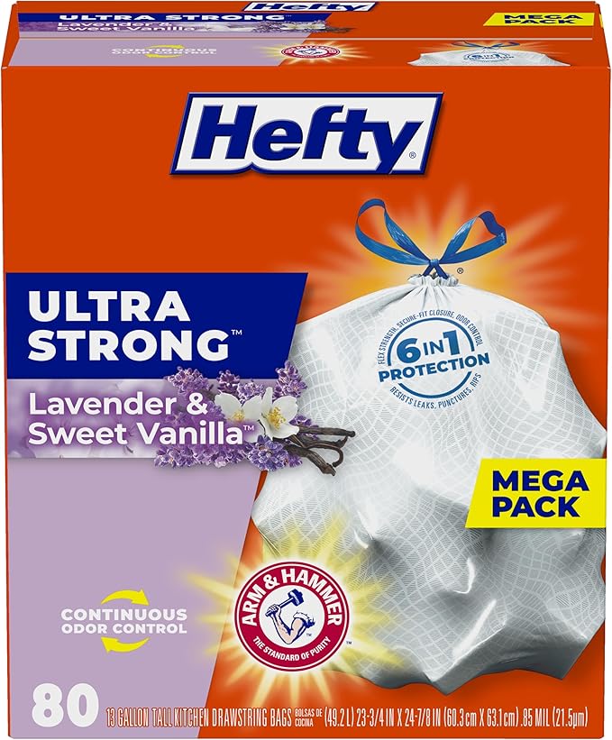 Hefty Ultra Strong Tall Kitchen Trash Bags, Lavender & Sweet Vanilla Scent