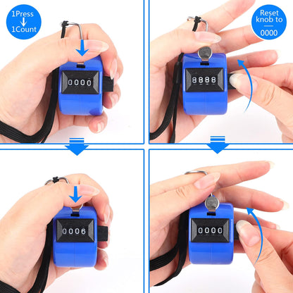 FEBSNOW 2 Pack Hand Tally Counter 4 Digital Click Counter for Sport Row School Event (Red Blue)