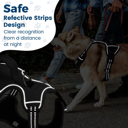 Funfox Dog Harness Medium No Pull, Adjustable Dog Harness with Handle Reflective Strips for Walking, Anti Pull Breathable Padded Pet Vest Front Clip Easy Control Small Large Breed Black M