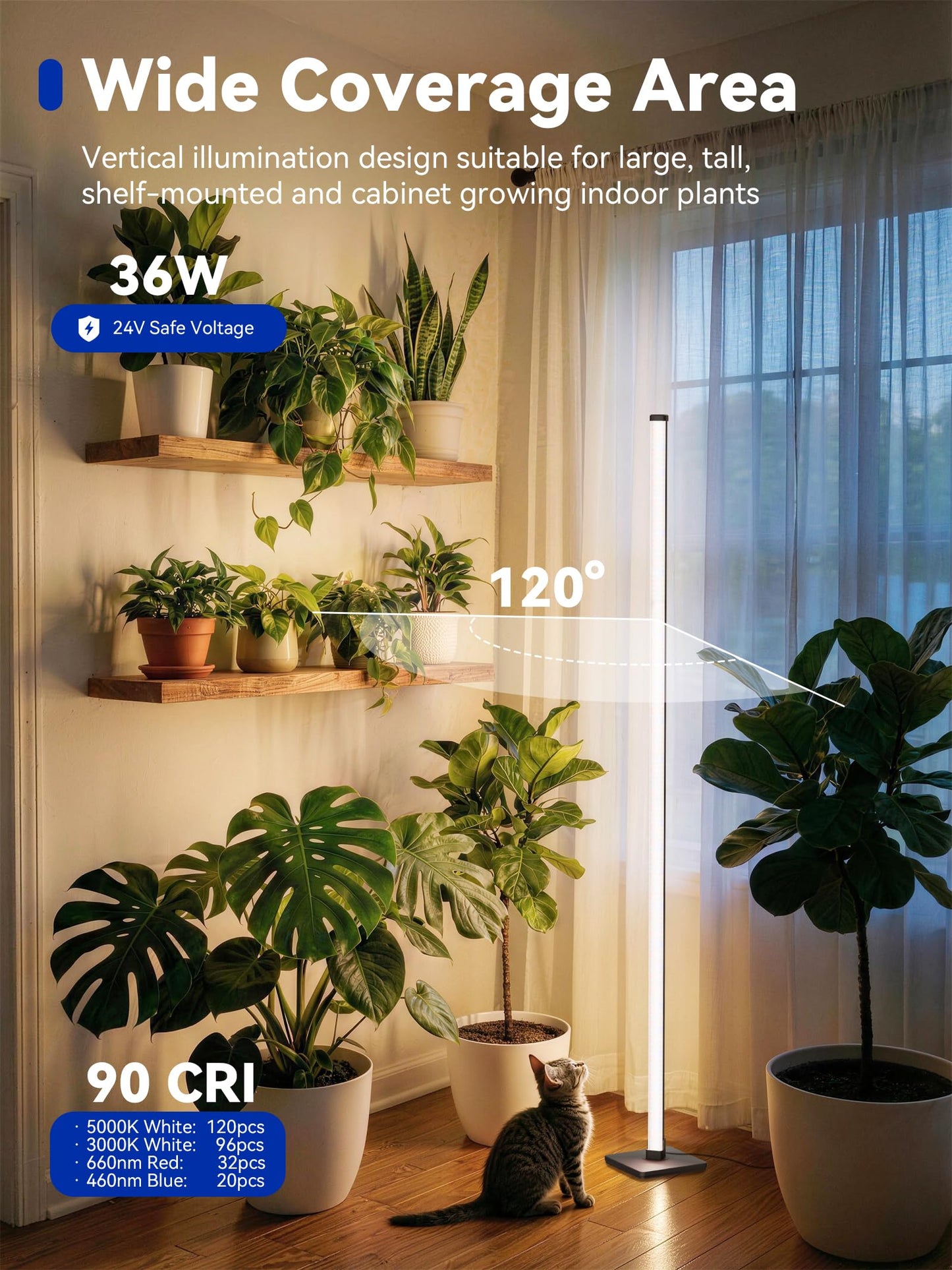 GLOWRIUM Grow Lights for Indoor Plants, 36W Vertical Plant Grow Lights with Auto-Timer, Full Spectrum LED Standing Plant Grow Light, 3 Light Modes, 6-Level Dimmable (60in)