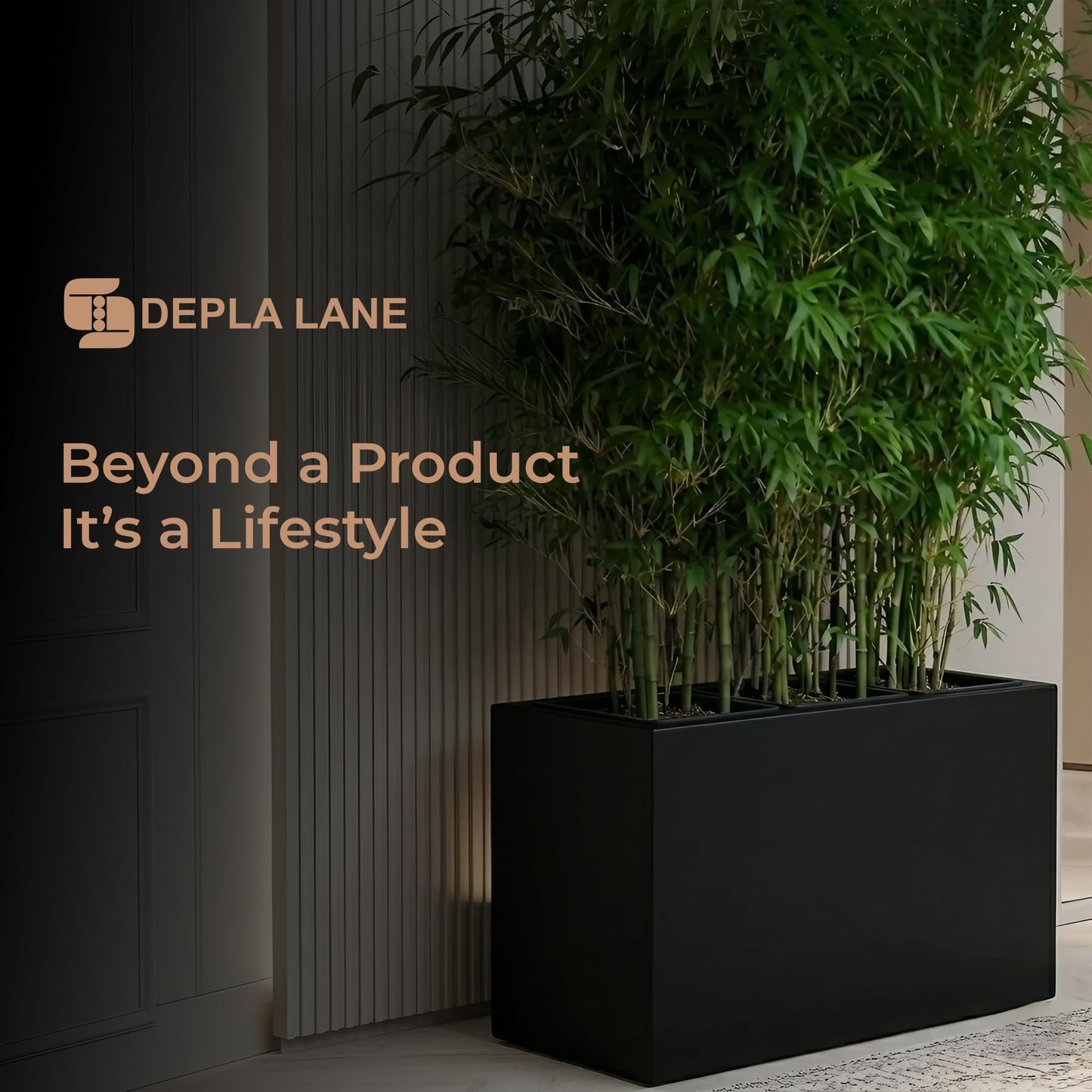 DEPLA LANE Trevano Fiberstone Rectangular Planter (26" L x 9.8" W x 15.7" H) Smooth Finish, Removable Inner Pots, Lightweight, Durable, UV Resistant, Minimalist Indoor Outdoor Plant Pot (M, Black)