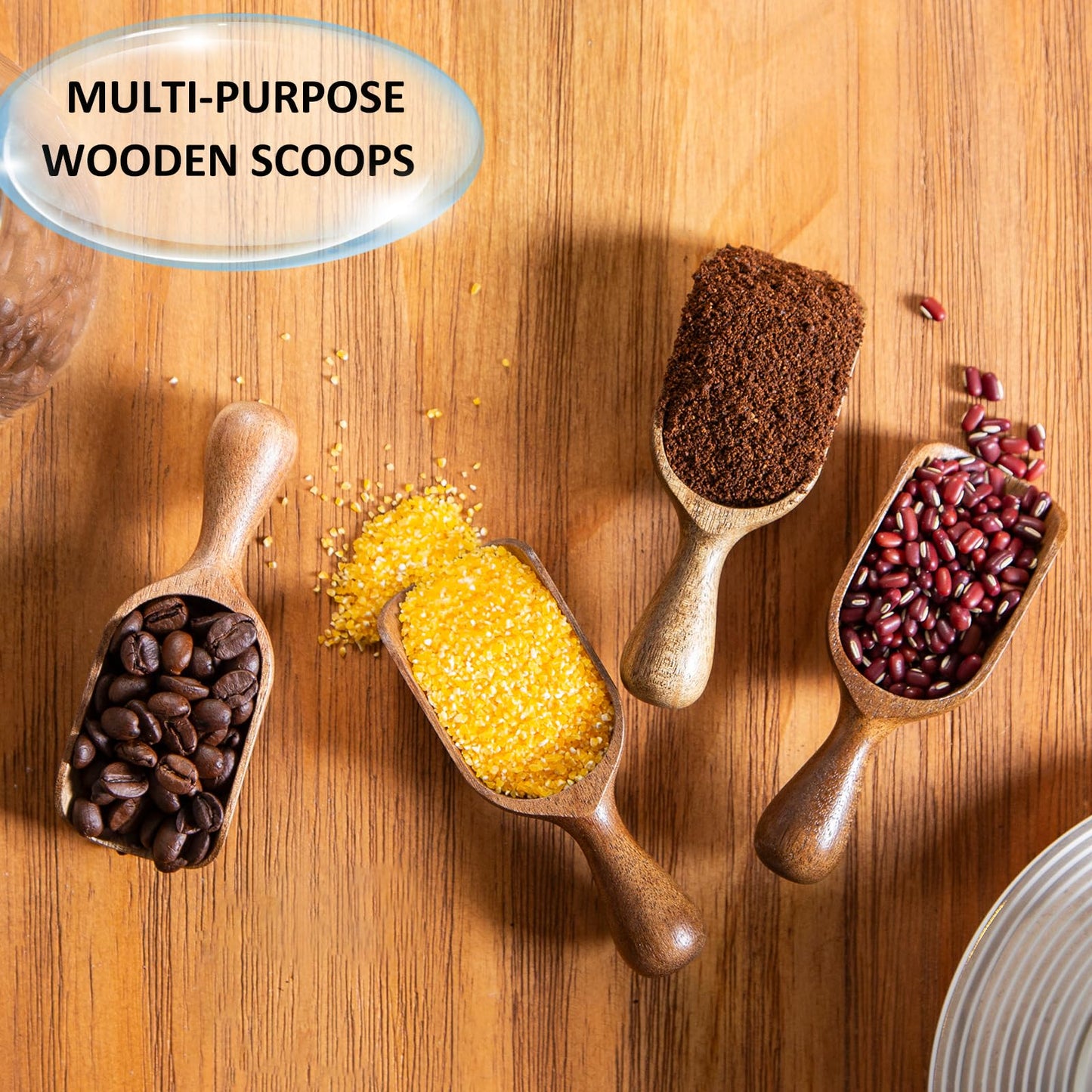 Wooden Scoop for Canisters 6PCS Acacia Wood Scoops for Jars Measuring Spoons for Ground Coffee Scoops Wooden Scoops Measuring Scoop for Seasoning Bath Salt Laundry Detergent Shovel-Multipurpose
