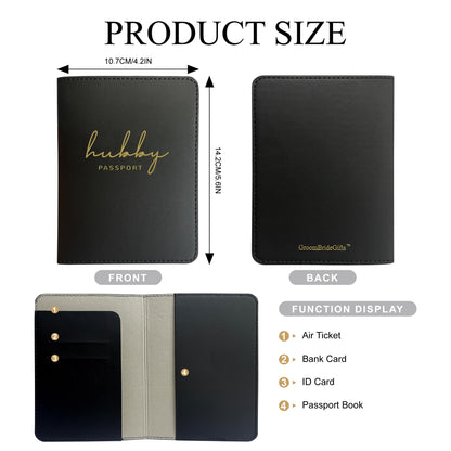 Mr&Mrs Gifts Matching Passport Holders for Bride and Groom, Hubby&Wifey Gold Foil Logo, Dual PU Leather with Card Pockets, Honeymoon Travel Essentials Gift for Newlyweds(HW Black White)