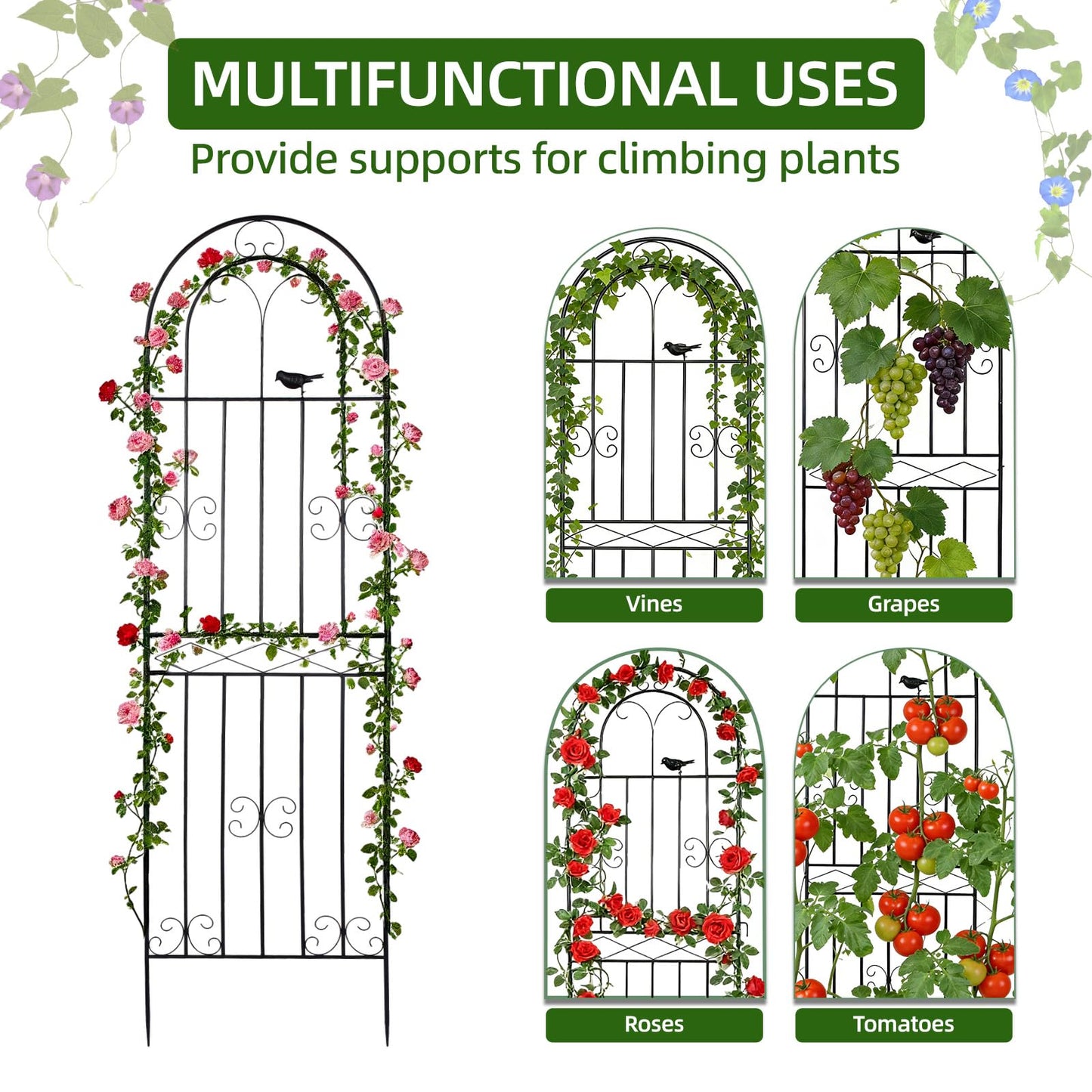 Amoskey 2 Pack 71x20in Durable Garden Trellis for Climbing Plants - Outdoor Trellis Supports for Lush Greenery - Ideal for Vines, Flowers, and Vegetables, Easy Installation & Space-Saving Design