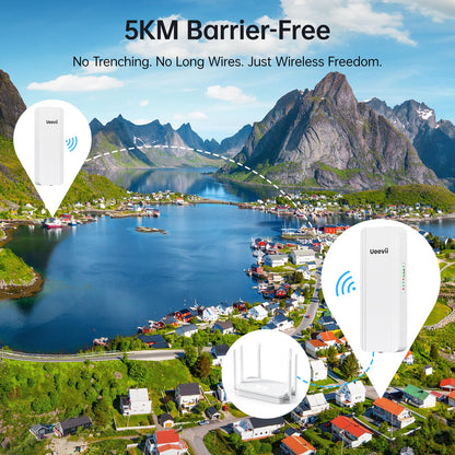 UeeVii Dual-Band Wireless Bridge Router Kit | 2.4G 5.8G WiFi Bridge | 5KM Point to Point Wireless Bridge Outdoor Network for Starlink Extender for Barn/Shop | IP65 Weatherproof | Plug & Play