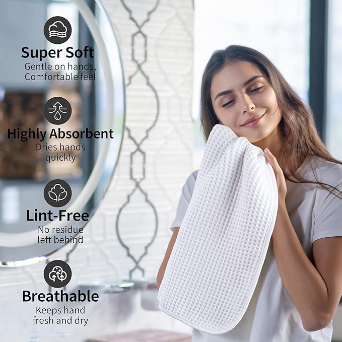 Microfiber Waffle Hand Towels, 4 Pieces, Fast Drying, Lint Free 430 GSM