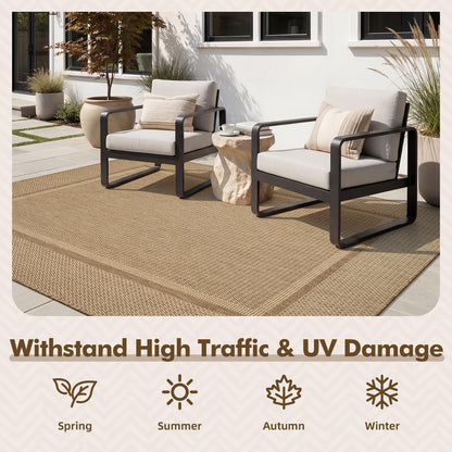 MontVoo-Outdoor Rug-Patio Rug 8x10 ft Polypropylene Indoor Outdoor Rugs Outdoor Carpet for Patio Deck Balcony Porch, Textured Weave, Durable for High Traffic, Fade-Resistant, Modern Neutral Brown