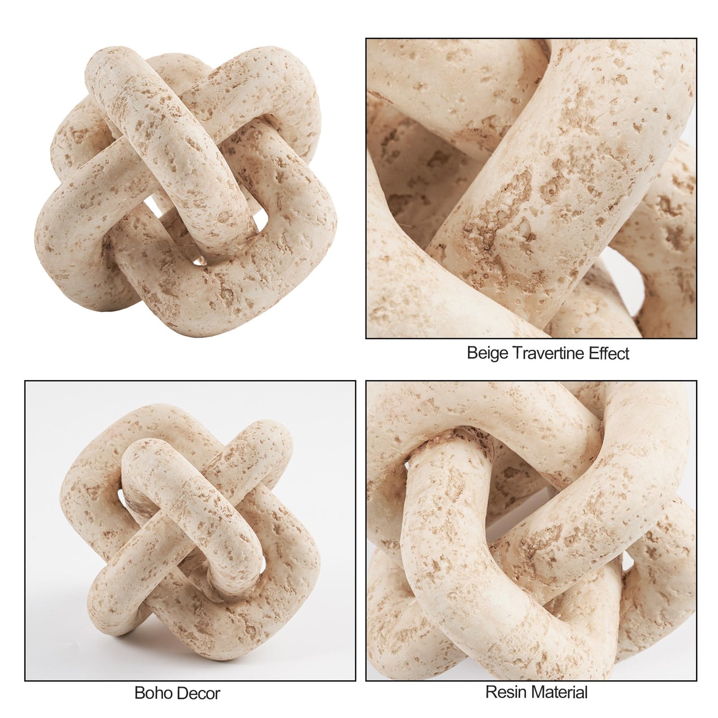 DN DECONATION 3 Link Knot Decor, Beige Travertine Coffee Table Decoration, Boho Resin Chain Link Decor, Modern Shelf Entryway Objects for Home Living Room Farmhouse Bedroom Inspired Aesthetic Art