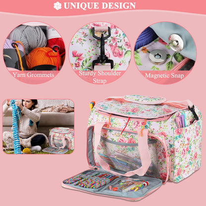 Coopay Knitting Bags and Knitting Organizers Large, Knitting Bag Extra Large Craft Bags With Compartments, Yarn Storage Organiser UK, Women Travel Crochet Bags for Wool and Hooks, Knitter's Gift