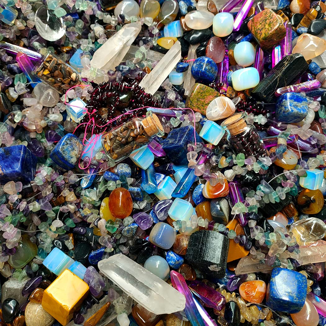Healing Crystal Set Mystery Stone Bag Lucky Gemstone Witchy Crystals Scoops Tumble Stones Tourmalime Agate Amethyst Clear Crystal Lapis Lazuli Opalite Aura Crystals Black Obsidian Unakite Mookaite
