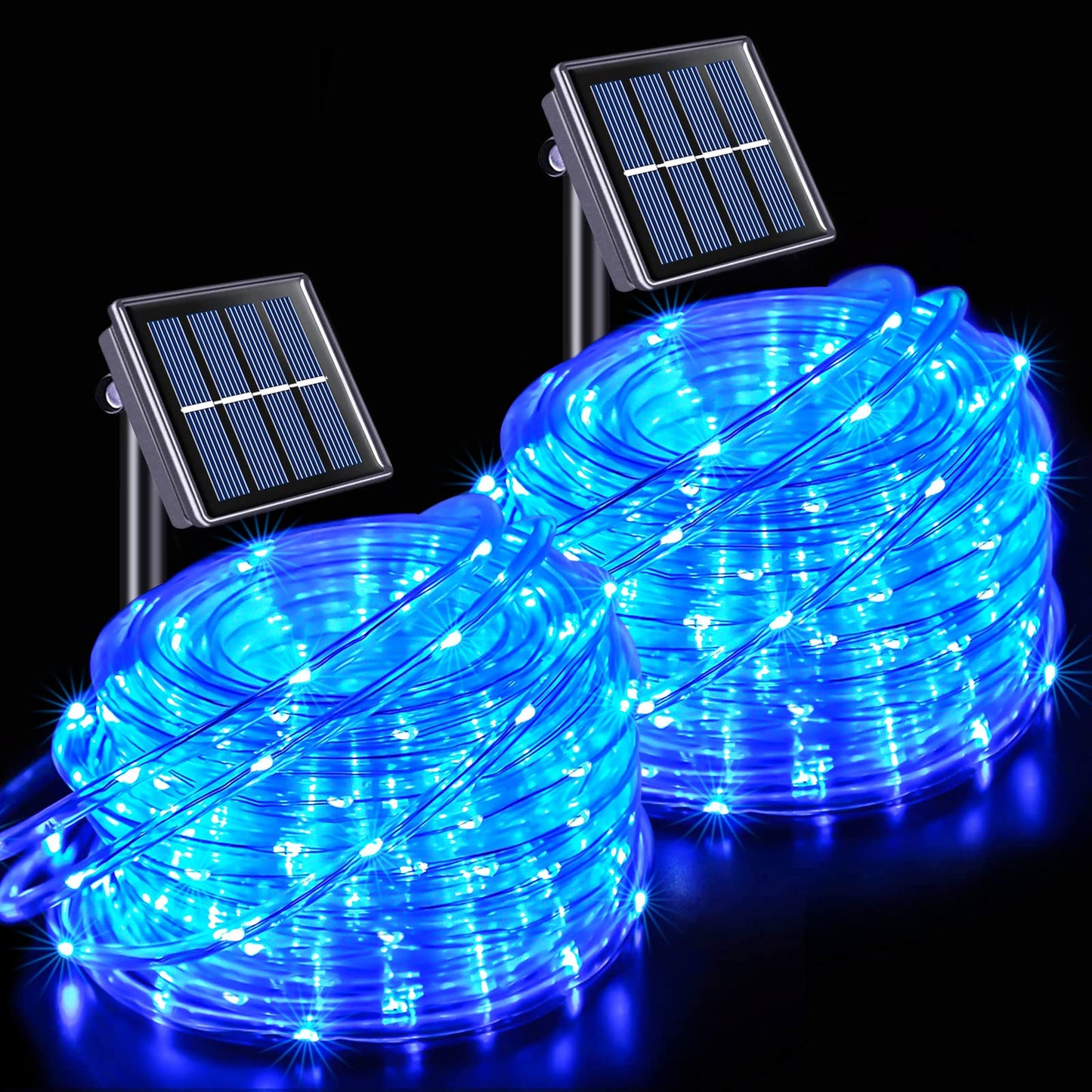 JMEXSUSS 2 Pack 100 LED Solar Rope Lights, IP65 Solar Rope Lights Outdoor Waterproof LED, 33ft 8 Modes PVC Tube Rope Light for Trampoline Xmas Fence Yard Walkway Path Garden(Blue)