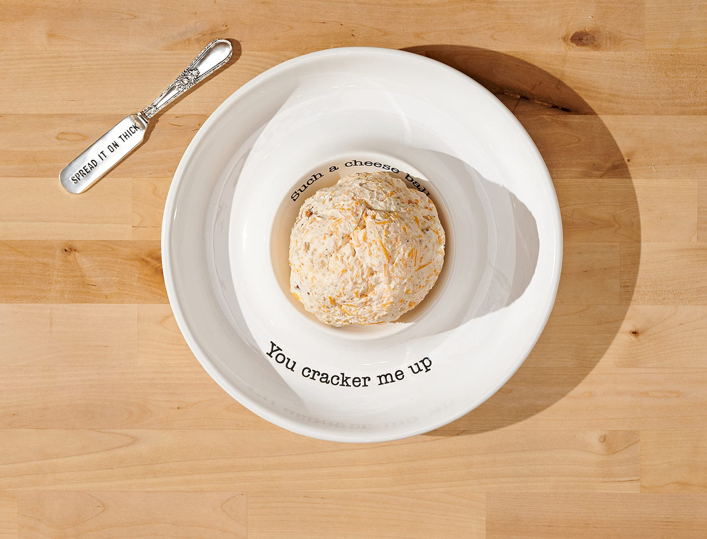 Mud Pie Circa Cheese Ball Dish Set,White, dish 1 1/2" x 9 1/2" dia | spreader 5 1/2"