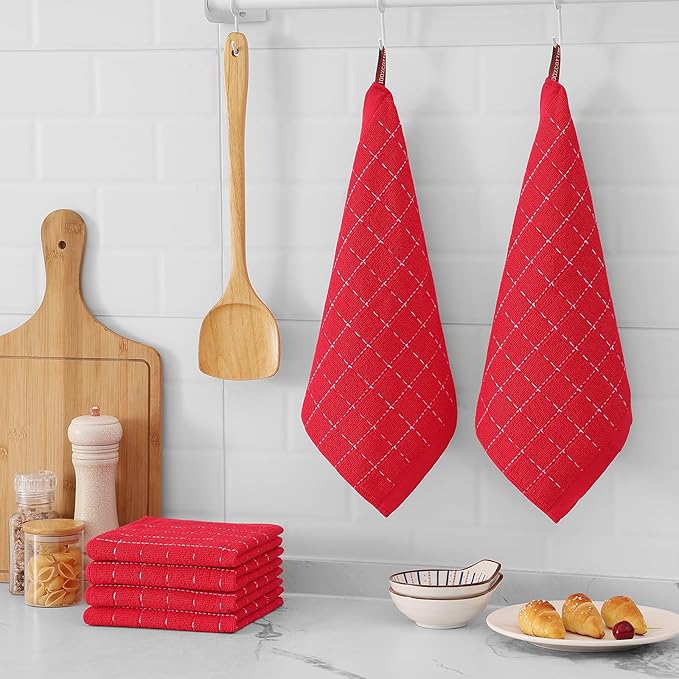 Mordimy 100% Cotton Terry Cloth Dish Cloths, Soft and Absorbent Checkered Dish