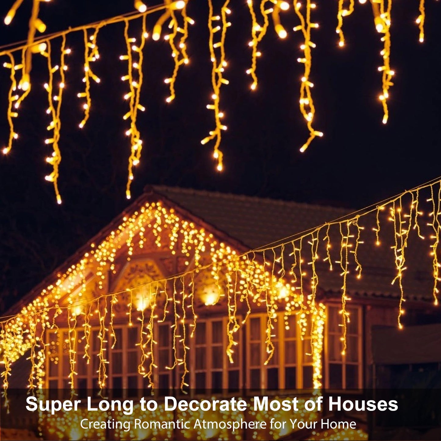 LED Icicle Lights for Outdoor Christmas Decorations,98.4Ft 1000 LEDs Christmas Fairy Light with Timer&Memory Function,8 Lighting Modes,Plug in hanging Curtain Lights for Xmas Party Wedding(Warm White)