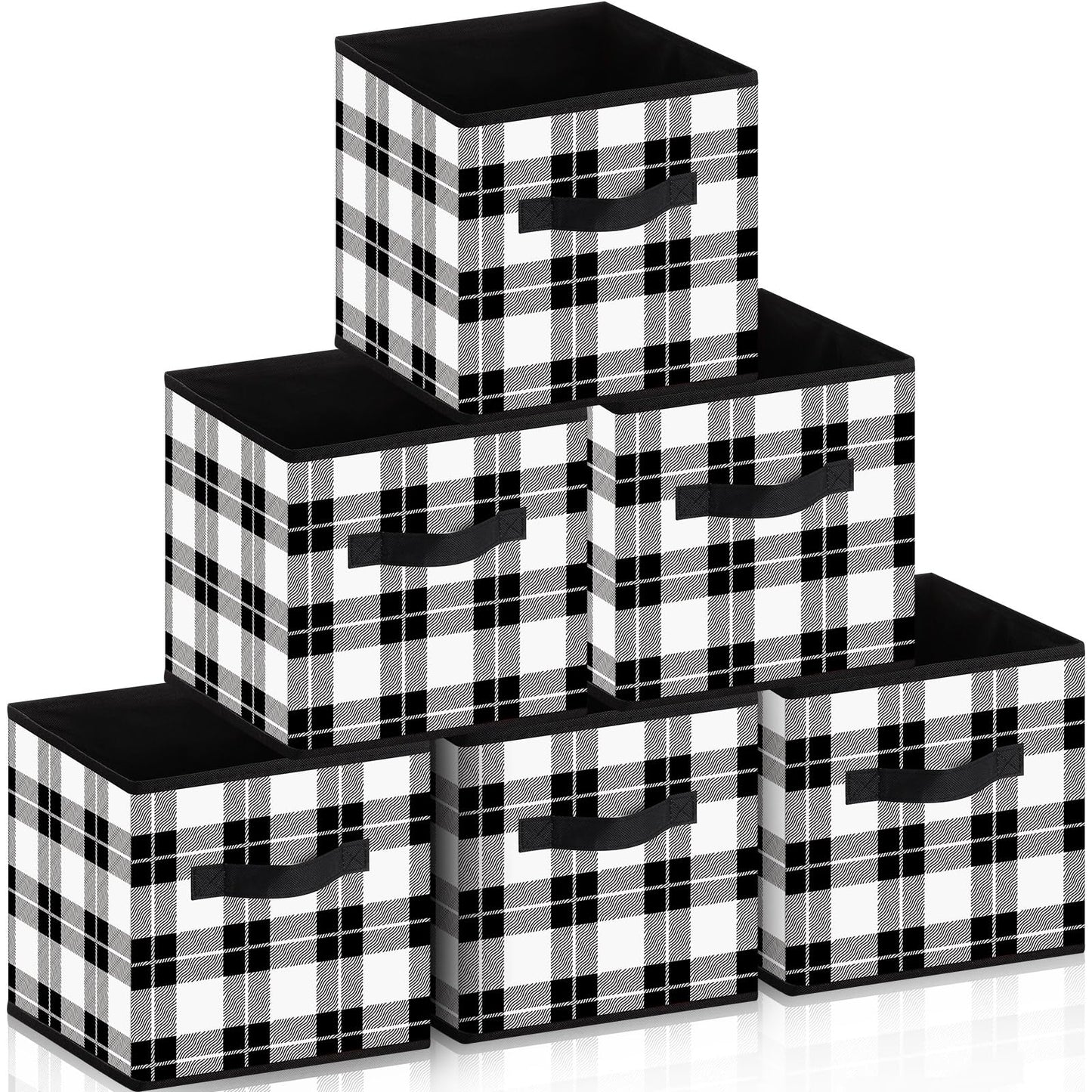 Suzile 6 Pcs Buffalo Plaid Storage Bins Christmas 10'' Buffalo Plaid Foldable Fabric Storage Cube with Handles Christmas Basket Box Organizers for Toys Shelf Closet Home Gift(Black and White)