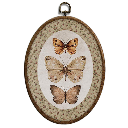 Vintage Butterfly Oval Wall Art, Neutral Antique Butterfly Sketch Oval Framed Wall Art, Waterproof Cottage Core Home Decor for Western Farmhouse Bedroom Living Room, Home Retro Decor Products, 13