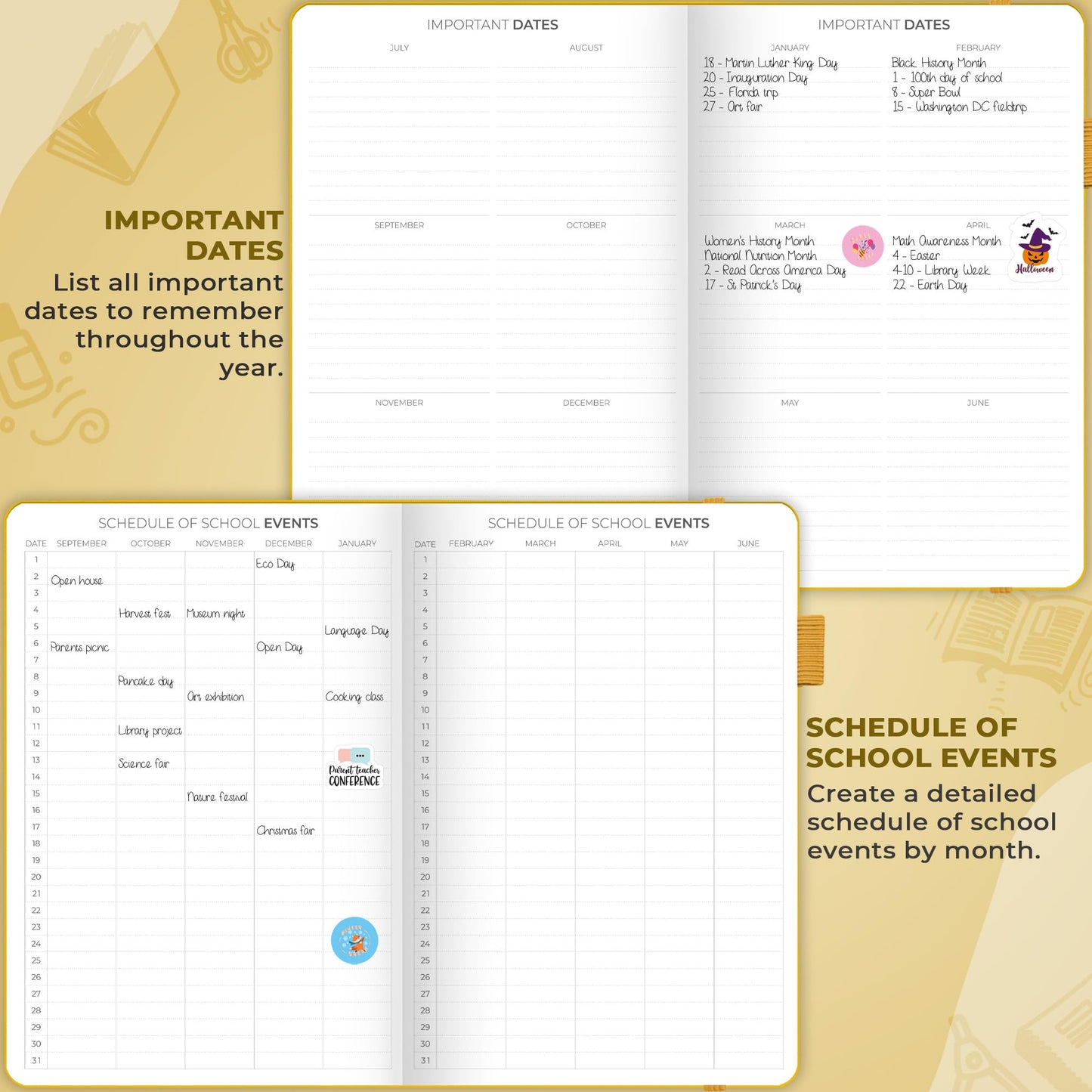 Clever Fox Teacher Planner – School Year Planner with Calendars & Lesson Plans – Teacher Plan Book for Classroom & Homeschool Organization - Undated, 18x25cm, Hardcover (Amber Yellow)