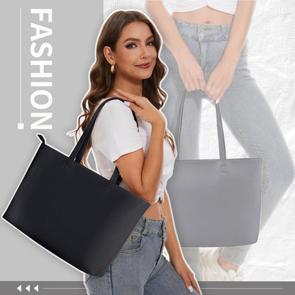 KALIDI Tote Bag Handbags for Women Large shoulder bag with Zipper Waterproof PU Women's Totes Ladies Bag for Work School Travel Daily Use (Black)