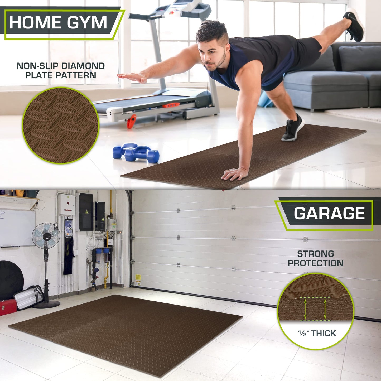 ProsourceFit Puzzle Exercise Mat ½ in, EVA Interlocking Foam Floor Tiles for Home Gym, Mat for Home Workout Equipment, Floor Padding for Kids, Black, 24 in x 24 in x ½ in, 24 Sq Ft - 6 Tiles