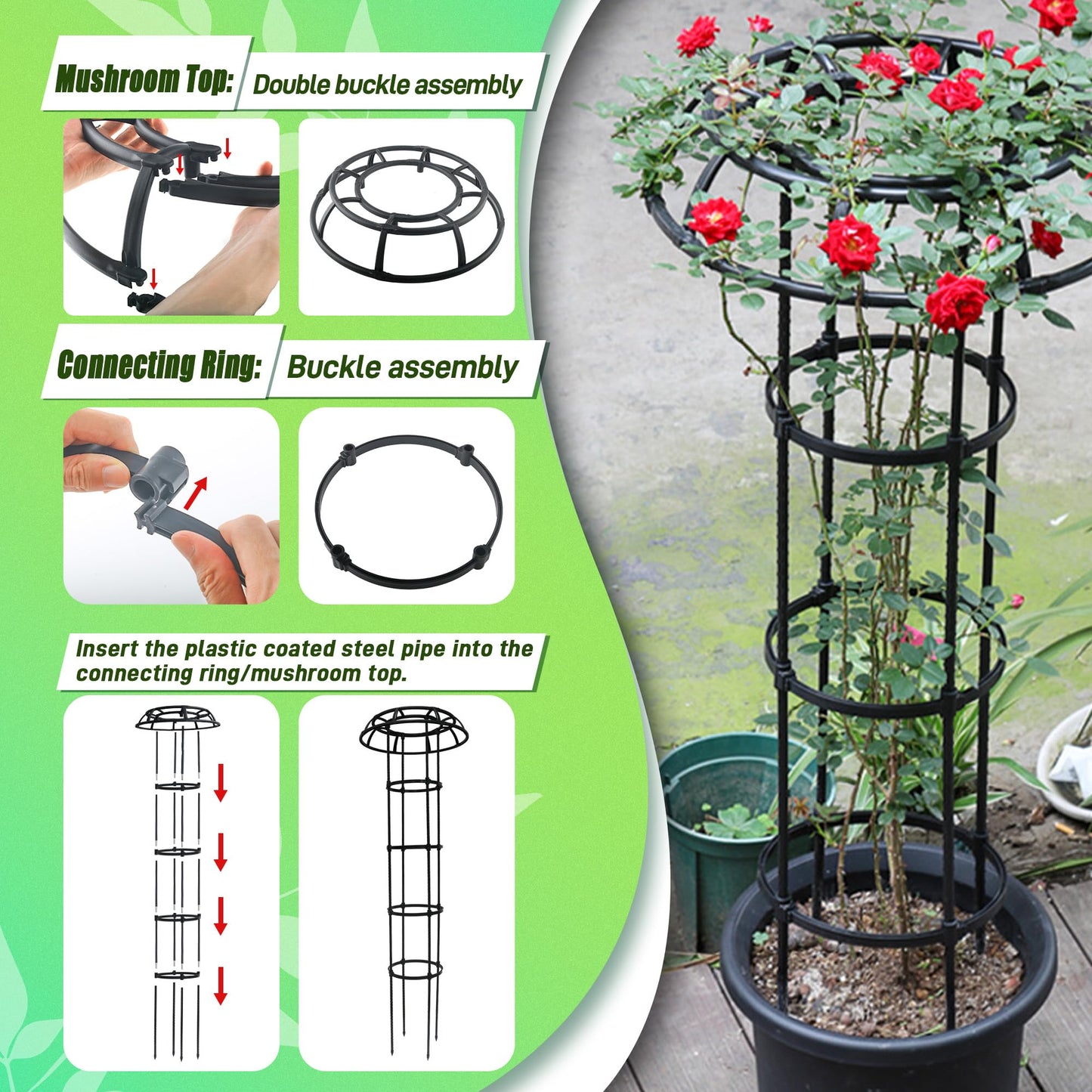 Quibbay Garden Trellis for Climbing Plants Outdoor, 65 Inch Mushroom Top Trellis for Climbing Plants, Plant Trellis Support for Potted Plants Climbing Vine Rose Clematis Vegetable Trellis, 1 Pack